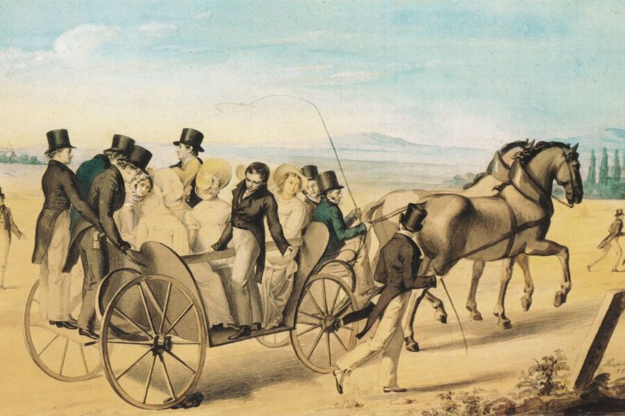 „Landpartie der Schubertianer von Atzenbrugg nach Aumühl“ von Leopold Kupelwieser, 1820 © Wikimedia